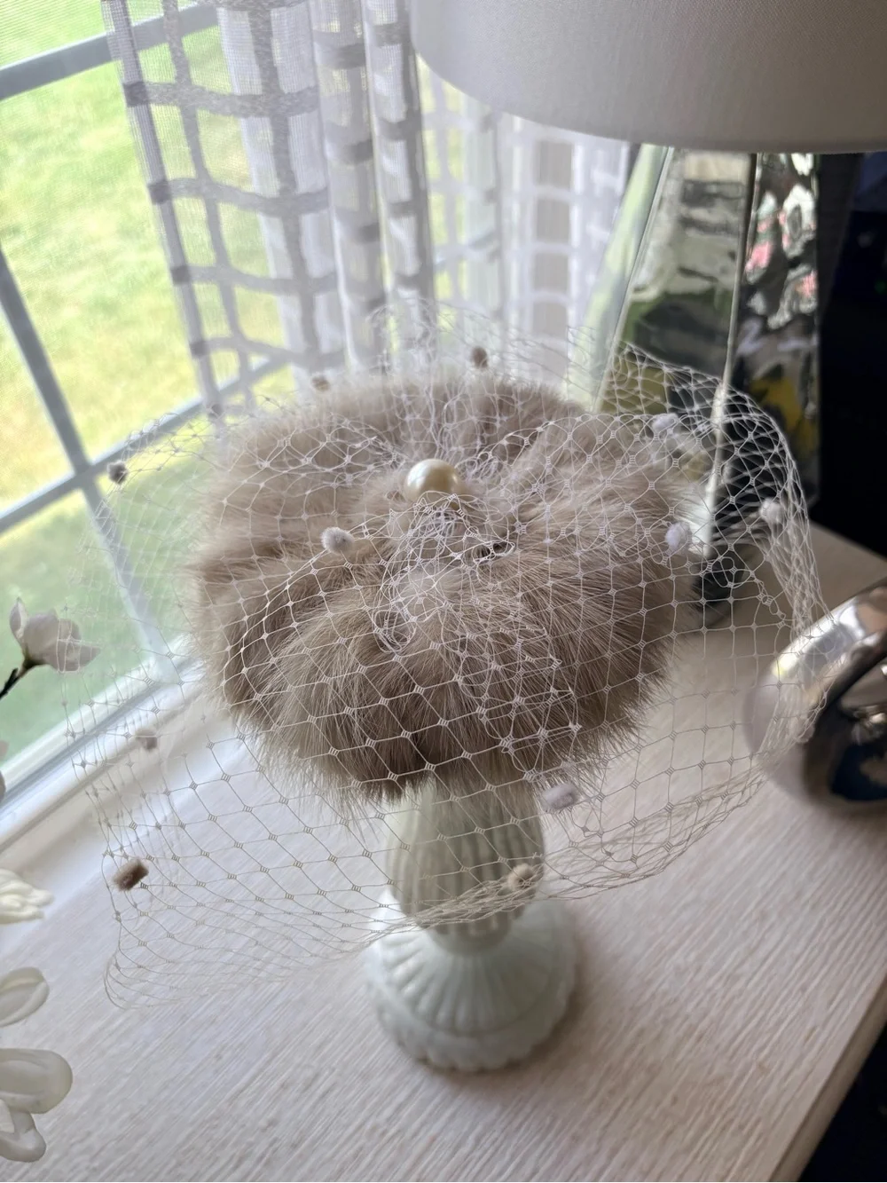 VTG Mink Fur Mesh Veil Fascinator Hat